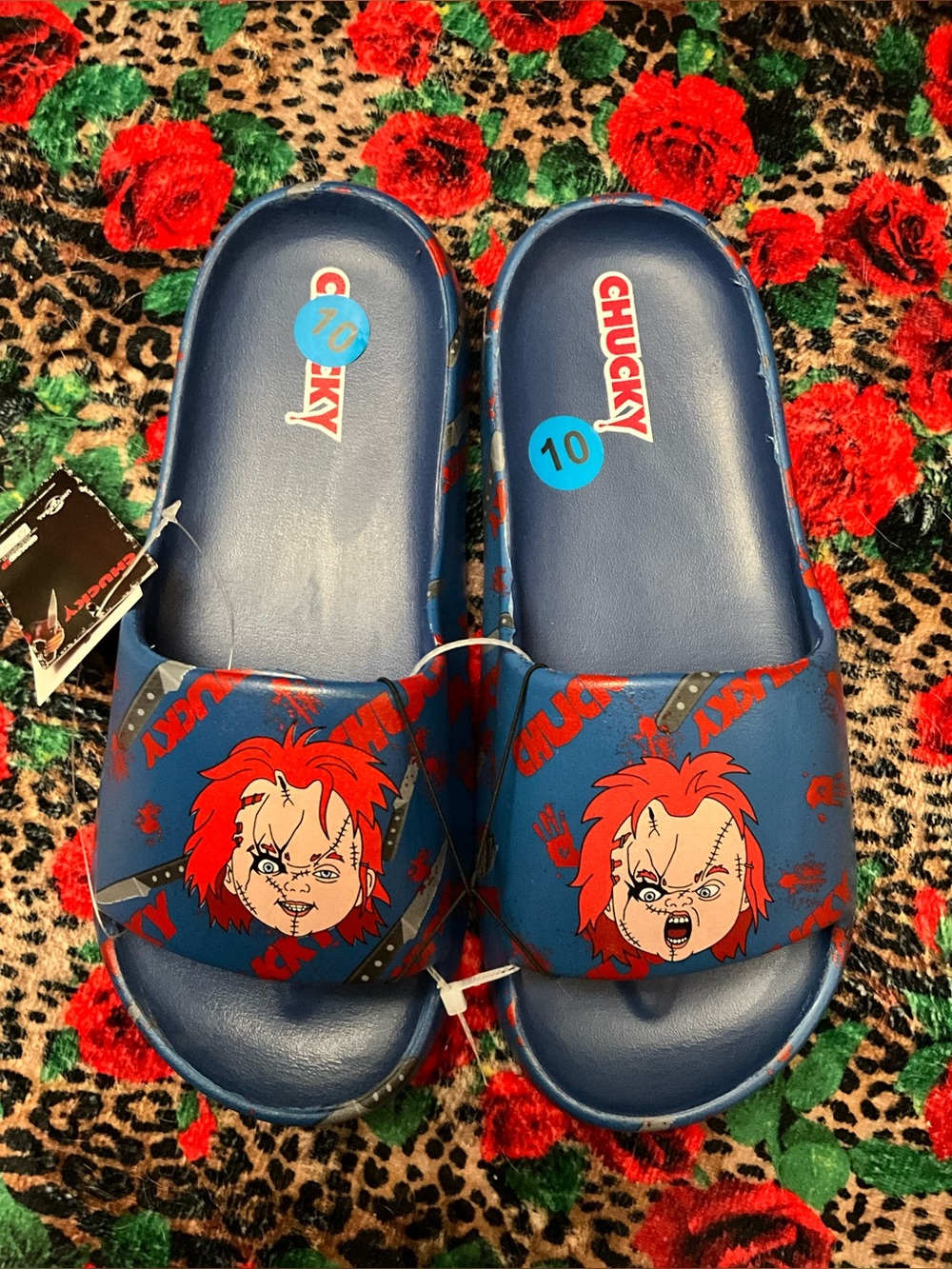 Mens new Chucky blue graphic rubber pool slides sandals Universal 10-11